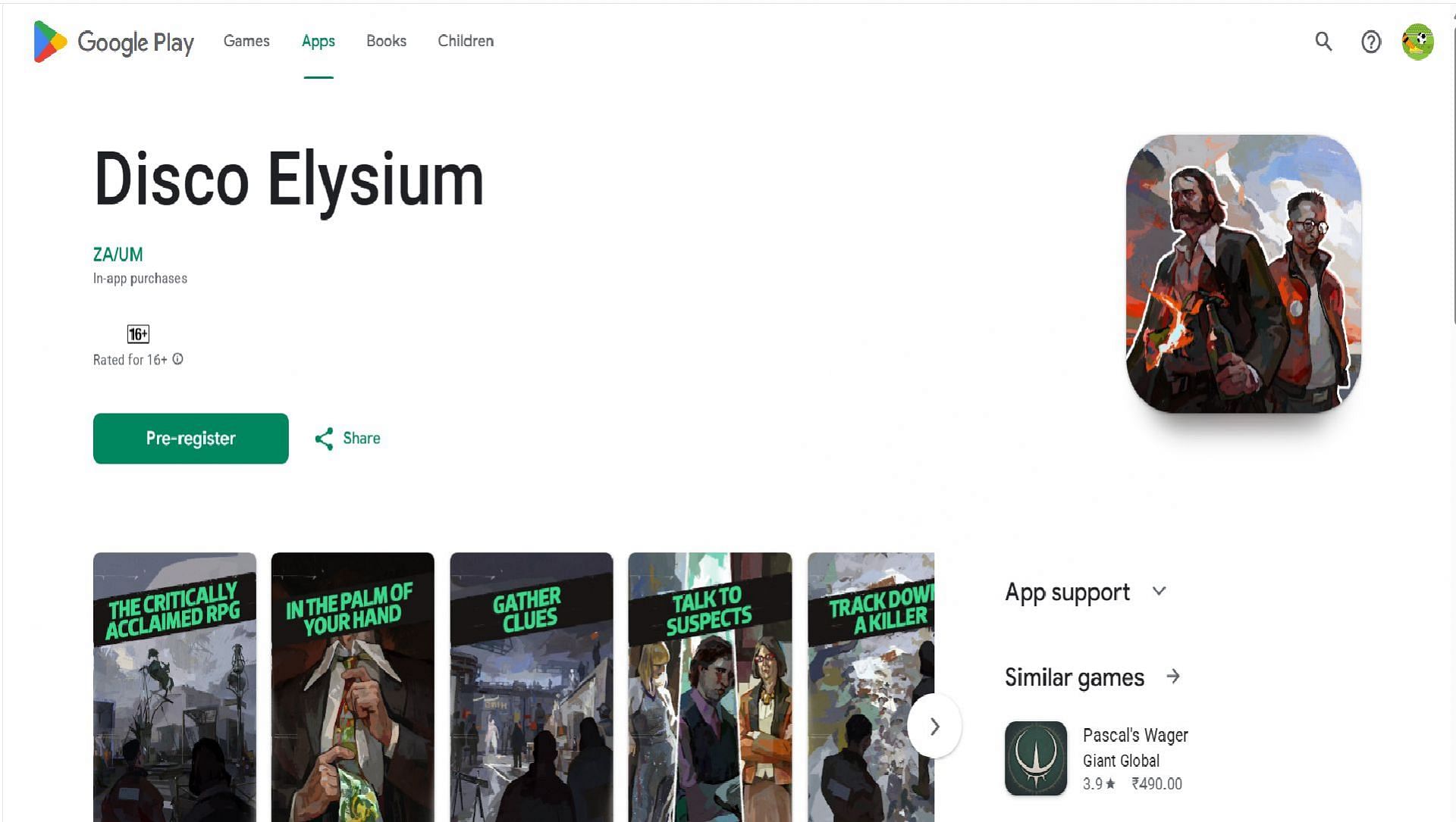 Disco Elysium pre-registration is open in the Google Play Store (Image via Google Play || ZA/UM)